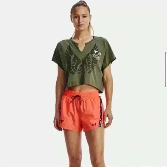 NWT Under Armour Women's Project Rock Wings Army Green Workout Loose Top Size L - Picture 5 of 15